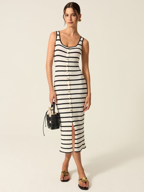 Commense Dresses & Skirts - Commense - Black & White Striped Button-Front Maxi Dress
